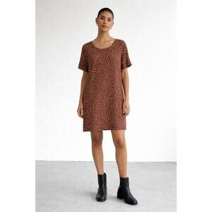 Ali Golden Brown Polka Dot Shift Dress M Minimalist Indie Slow Fashion Viscose